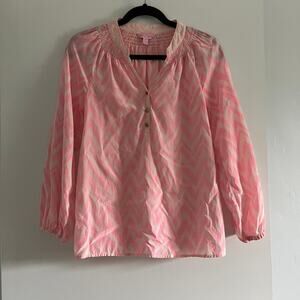 Lilly Pulitzer Elsa Silk Blouse XS Pink White Chevron Resort Wear